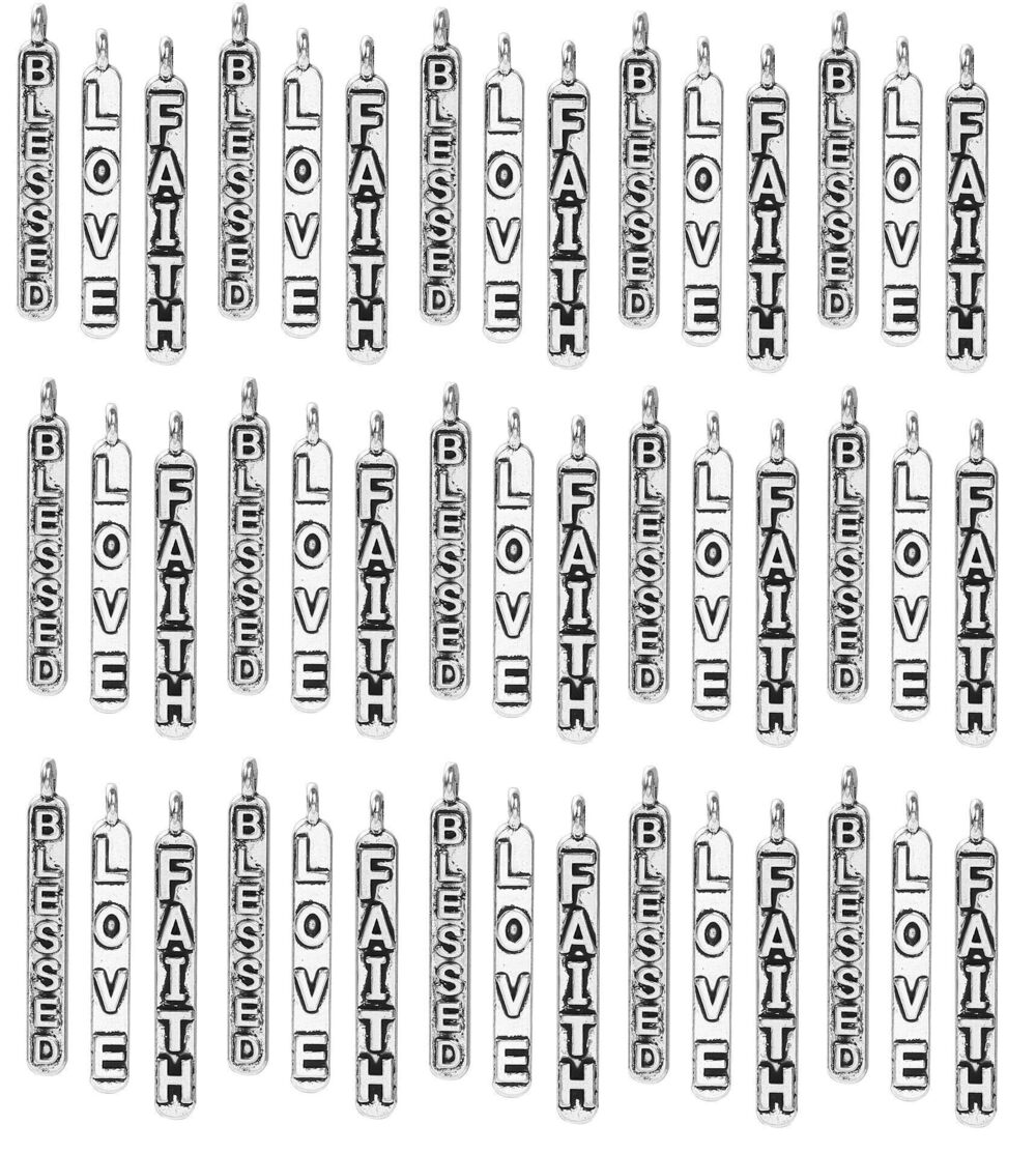 4650 Blessed Love Faith Message Charm Pendants, Silver Tone, 1 1/8", 144